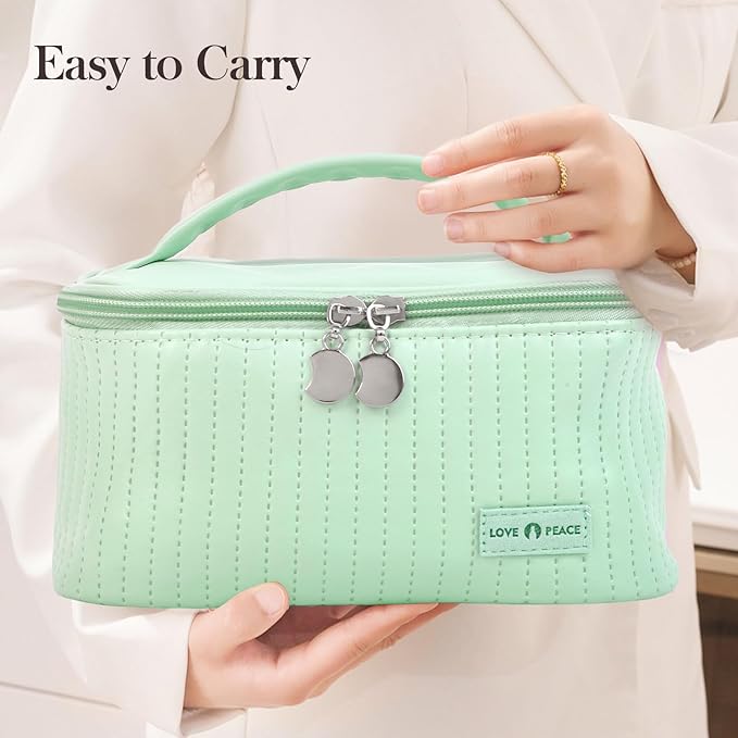 Makeup Bag Travel Cosmetic Bag, Large Capacity Makeup Organizer Bag and Storage, Portable PU Leather Pouch Toiletry Bag Make up Organizer, Cosmetic Bags for Women