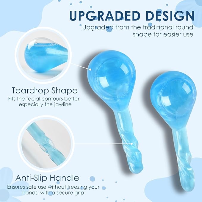 Facial Ice Globes, Cryo Cooling Balls with Anti-Slip Handle for Face, Eyes & Neck, Relaxing Beauty Massage Tool for Soothing and Refreshing Skincare Routine, Quicksand Blue