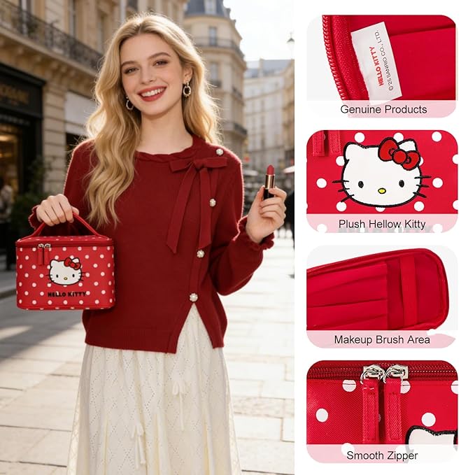 Vimanllie Large Travel Makeup Bag Cosmetic Bags with Dedicated Brush Holder, Portable Toiletry Organizer with Handle for Girl,Cute Storage for Women