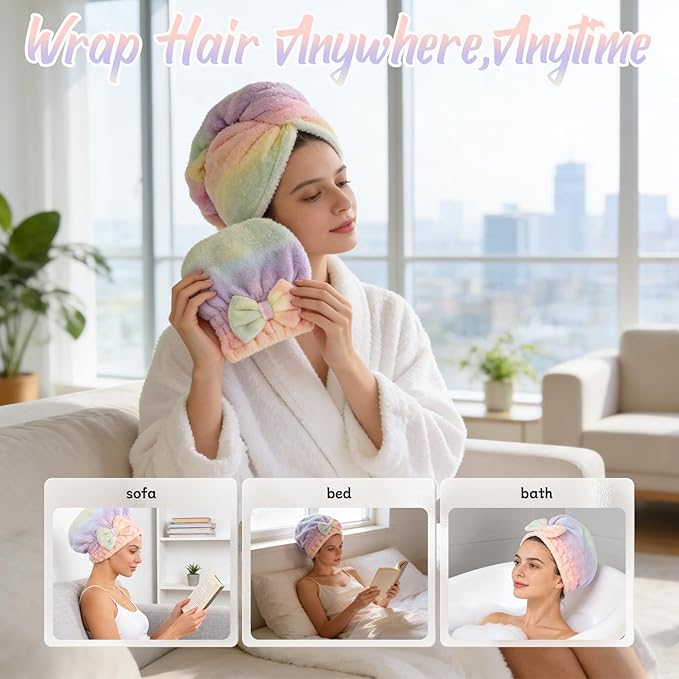 New 2Pcs Super Absorbent Microfiber Hair Towel Wrap for Wet Hair - Fast Drying & Soft Hair Drying Caps for Home (2 PCS)