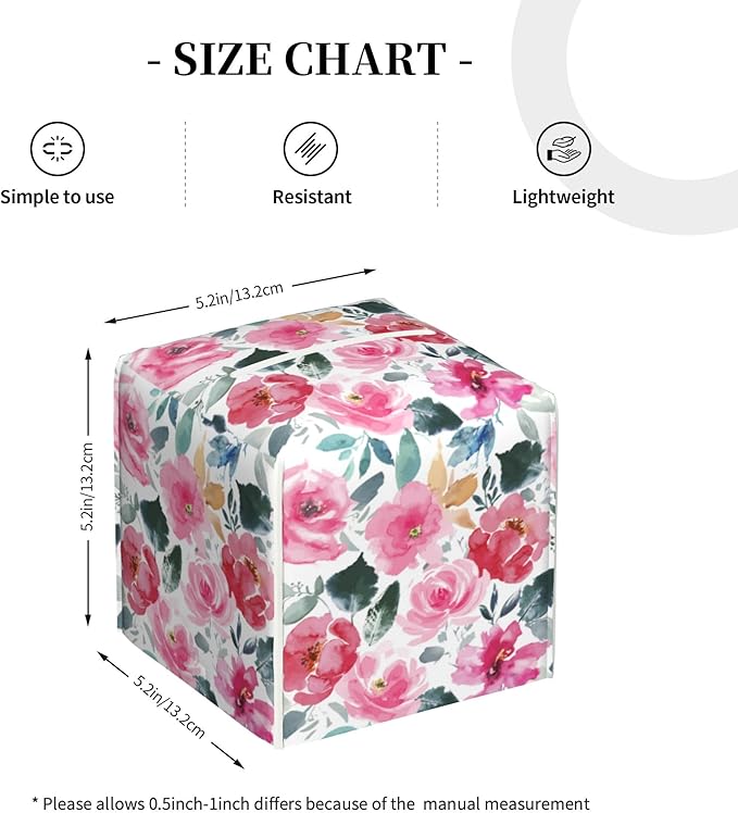 Pink Flowers and Green Leaves Tissue Box Cover Square,Abstract Watercolor Floral Tissue Box Holder Waterproof Leather Facial Paper Organizer Dispenser for Bathroom Home Car Nightstand Vanity Desk