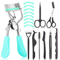 Bencailor 17 Pcs Eyelash Curlers Kit Lash Curler Eyelash Comb Seperator Extension Tweezers Eyebrow Brush Scissors False Eyelashes Applicator Eyebrow Trimmer Silicone Refills Pads for Women (Blue)