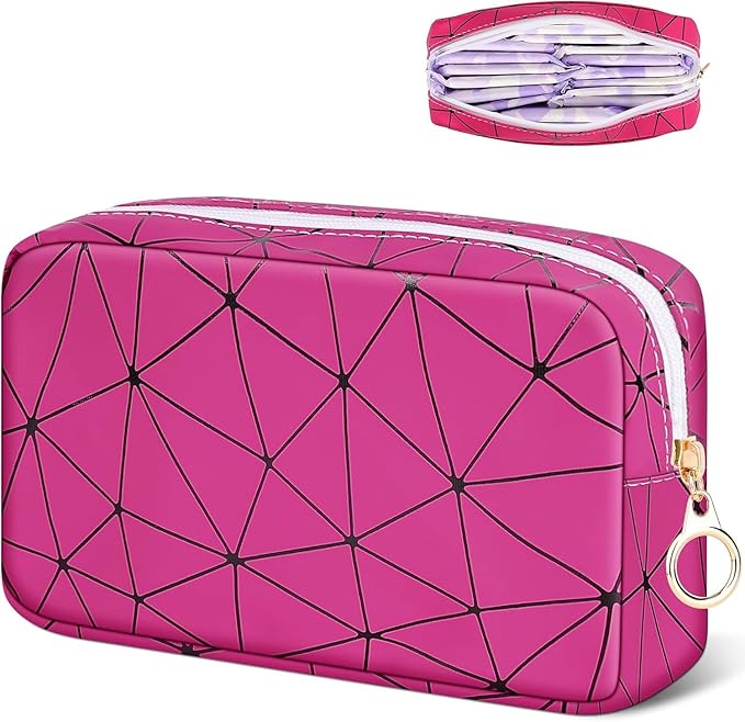 Tampon Holder for Purse, Leather Period Bag Sanitary Napkin Storage Bag for Girls Womens, Portable Feminine Emergency Pad Period Pouch(Rose red)