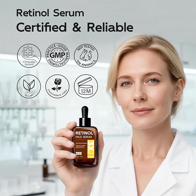 Retinol Serum for Face & Neck, Anti Aging B5 Resurfacing Face Serum with Niacinamide + Collagen + Hyaluronic Acid, Smooths Wrinkles & Fine Lines, Dark Spot Corrector, Brighten Dullness