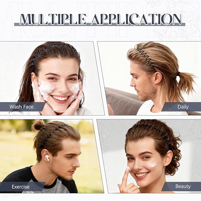 2 Pcs Metal Hair Band, Fashion Wavy Spring Metal Headband for Men & Women, Elastic Non Slip Metals Hairband for Daily Use Outdoor Sports Hair Hoop Hairs Accessories