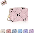 Mini Makeup Bag, Corduroy Small Cosmetic Bag for Purse with Ring Buckle, Bow Tie Travel Makeup Pouch for Lipsticks, Chapsticks, Coin, Earphone, Credit Card (Light Pink)