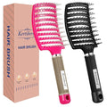 2 Pack Curved Vented Detangling Brush for Wet & Dry Hair, Paddle Styling Brush for Faster Blow Drying, Detangler for Women, Men, Curly, Thick Hair
