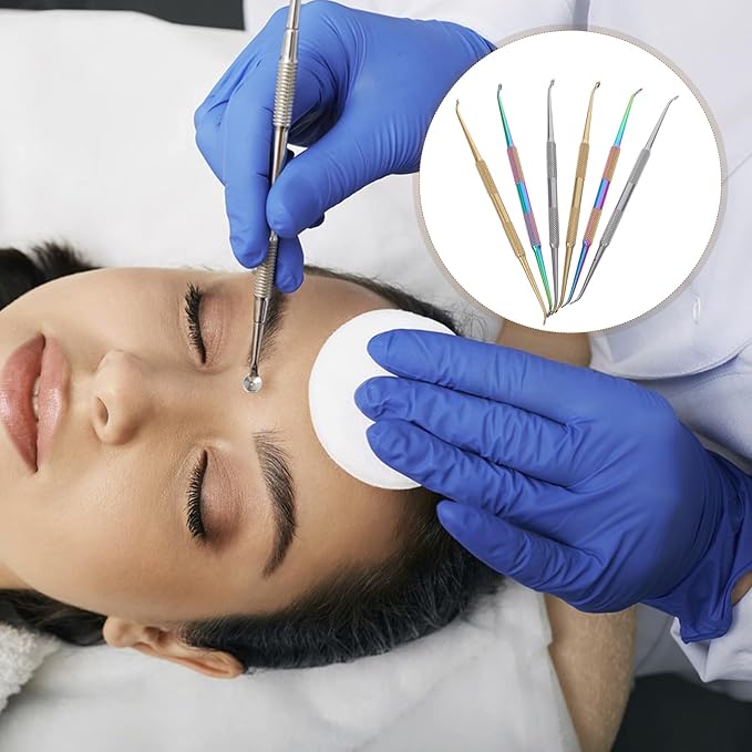 Lurrose 6pcs Comedone Extractor Tool Stainless Steel Black Head Remover Pore Cleanser Hidden Beauty Needles Tools for Nose Face Blemish Whitehead Popping