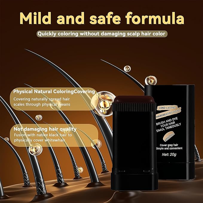 2-in-1 Instant Hair Color Stick & Comb, 2 Pcs Portable Color Touch-Up Hair Sticks with Comb, Waterproof and Sweat-Proof Hair Dye Comb, Quick Root Touch-Up for Gray Hair Coverage (Brown balck)