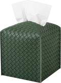 Tissue Box Cover PU Leather Tissue Holder Square Facial Tissue Case Facial Paper Organizer Dispenser for Bathroom, Vanity Countertop, Car, Dark Green