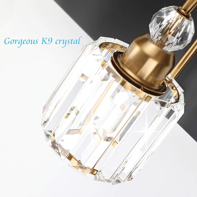 Ralbay Modern Bathroom Vanity Light Fixture, 3-Lights, Black Metal & Crystal, HJ-8600-3T