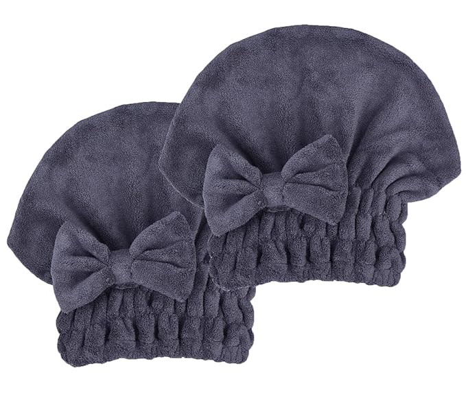 Microfiber Hair Drying Towels Head wrap 2-Pack with Bow-Knot Shower Cap Hair Turban hairWrap Bath Cap for Short or Curly Long & Wet Hair Gift for Women
