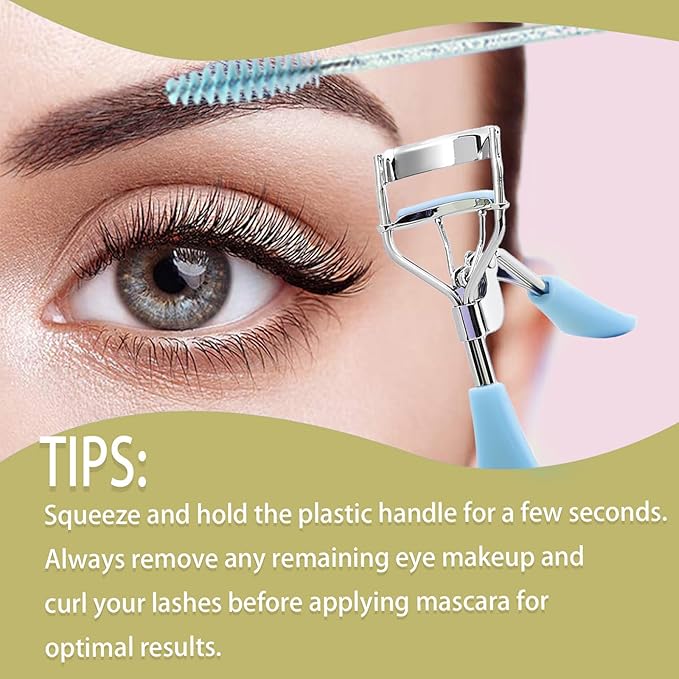 BenePoint Eyelash Curler, Lash Curler with Bonus 4Pcs Replacement Lash Pads& 5Pcs Eyelash Spoolies, Eyelash Curler Kit Portable Travel Eyelash Curler for Eyelash Extension (Blue)