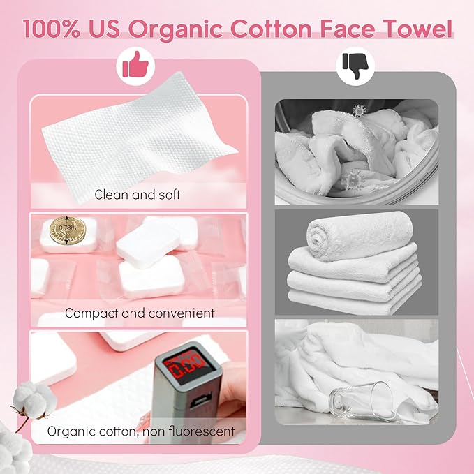 Classycoo XL Ticken Compressed Towel Tablets- 100% Cotton Disposable Face Towel, 30 PCS Individually Wrapped Portable, Travel Mini Soft Washcloth, Camping, Facial Makeup, Gift, Pink 12x10 Inches