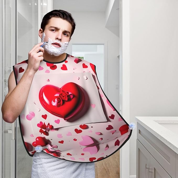 Valentine'S Day Print Beard Bib Apron For Men, Beard Hair Catcher For Men Shaving Trimming,Beard Cape Cloth