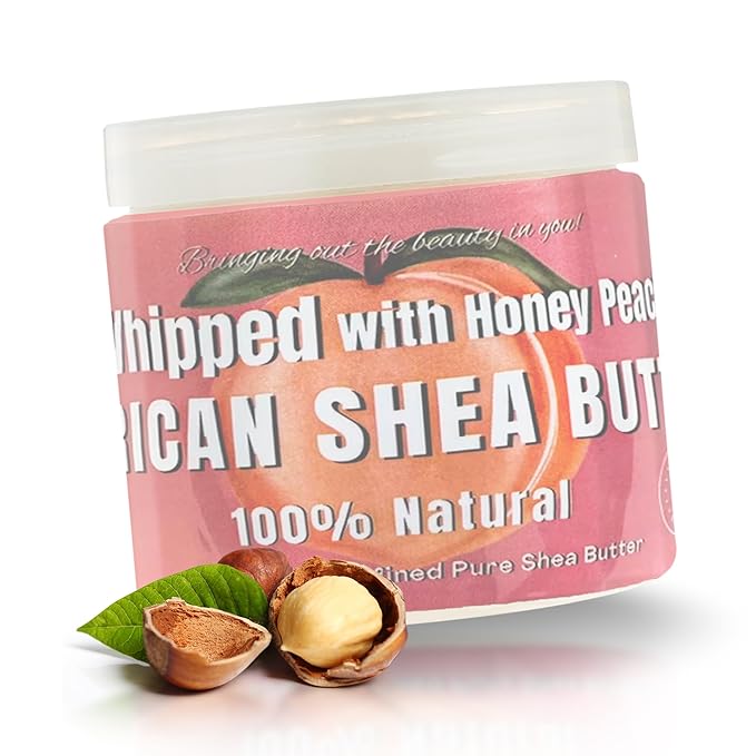 RA COSMETICS Whipped Shea Butter Honey Peach - 100% Pure and Natural African Shea Butter - Ultimate Handcrafted Moisturizer with Essential Vitamins for Radiant Skin and Luscious Hair - 12oz Jar