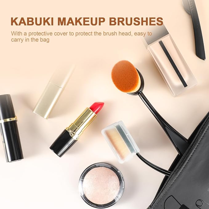 Oval Foundation Brush with Handle - Professional Kabuki Toothbrush Makeup Brush Fast Flawless Application with Dense Soft Bristles for Liquid, Cream, Powder, Blending, Body Self-tanner
