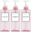 Pink Shampoo and Conditioner Set of 3, 16.9oz Clear Shampoo Bottles with Pump Dispenser, Body Wash Dispenser, Shower Bottles