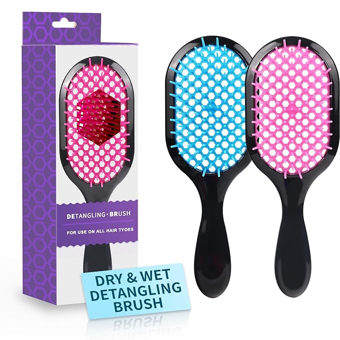 Detangling Brush,2 Pack Detangler Brush, Gentle & Effective Detangling on Wet or Dry Fragile Hair Types,Ultra-light, Detangling Brsuh ventilated and antistatic hairbrush (Pink+blue)