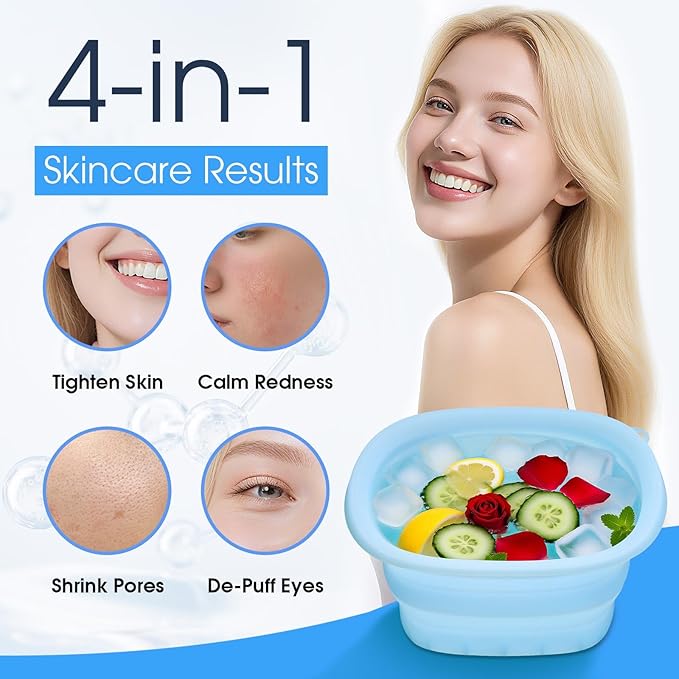 Face Bowl for Ice with Built-In Ice Tray - Collapsible Silicone Face Ice Bath Bowl for Skin Refreshing, Puffiness Relief, Morning Skincare Routine for Home and Travel