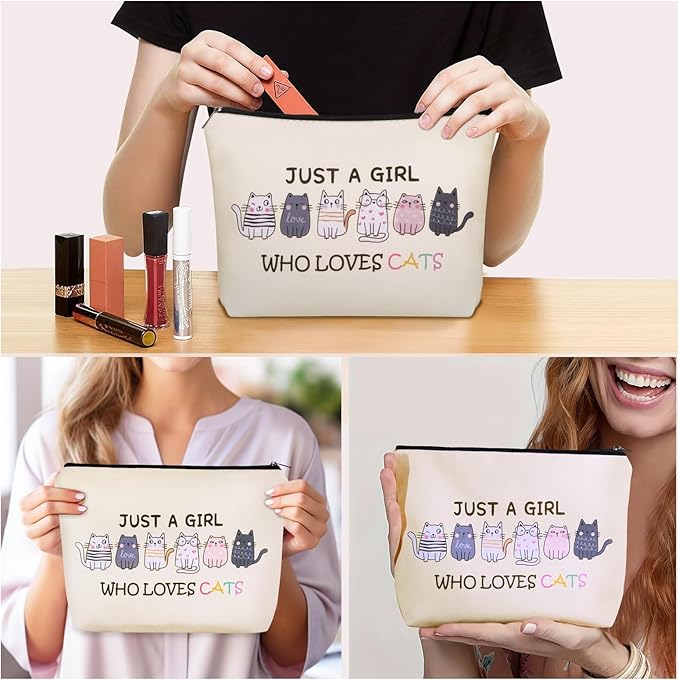 Cat Makeup Bag For Cat Lover Easter Gifts: Cosmetic Bag & Toiletry Pouch Just A Girl Who Love Cats Themd For Mom, Daughters, Friends,Teen Girl & Women.Ideal Gifts For Travel, Birthdays.