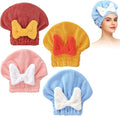 4Pcs Super Absorbent Hair Towel Wrap for Wet Hair, Microfiber Hair Towel Wrap Quick-Drying Thickened Hair Towels, Soft Bow Tie Wet Hair Towels Wrap for Women Girls (Pink+Blue+Yellow+Red)