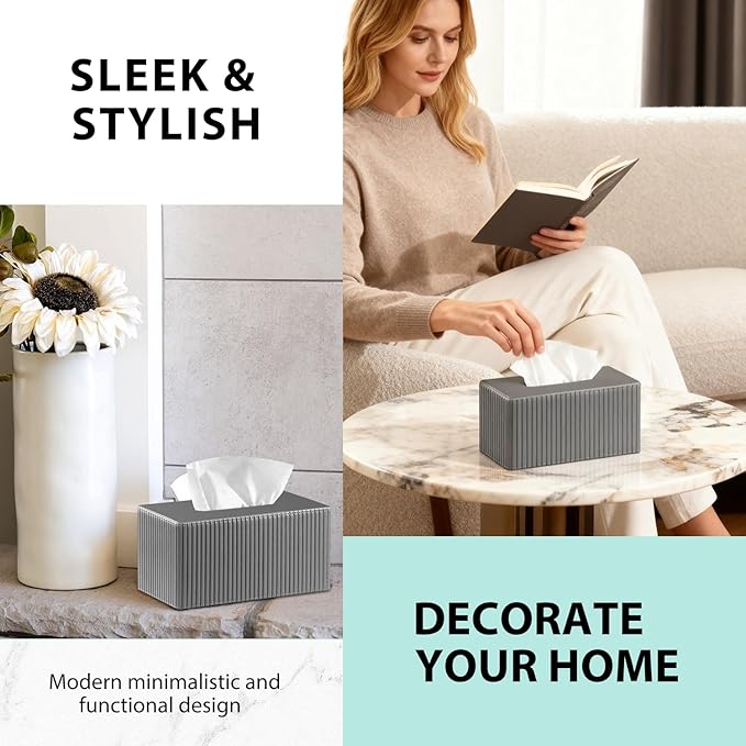 Larger Tissue Box Cover, Modern PU Leather Rectangular Facial Tissue Holder, Minimalist Tissue Organizer/Dispenser, Napkin Storage Box for Bathroom,Vanity Countertop, Nightstand, Office, Home Decor