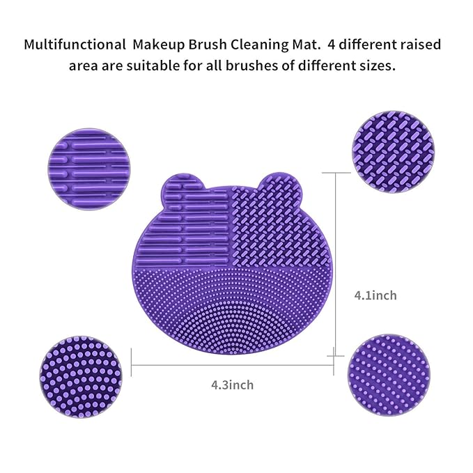 Silicon Makeup Brush Cleaner Mat with Brush Drying manual Make up brush cleaner cleanser machine Cosmetic Brush Cleaning Pad+Makeup Brush Dry Cleaned Quick Color Removal Sponge Scrubber Tool(Pink)