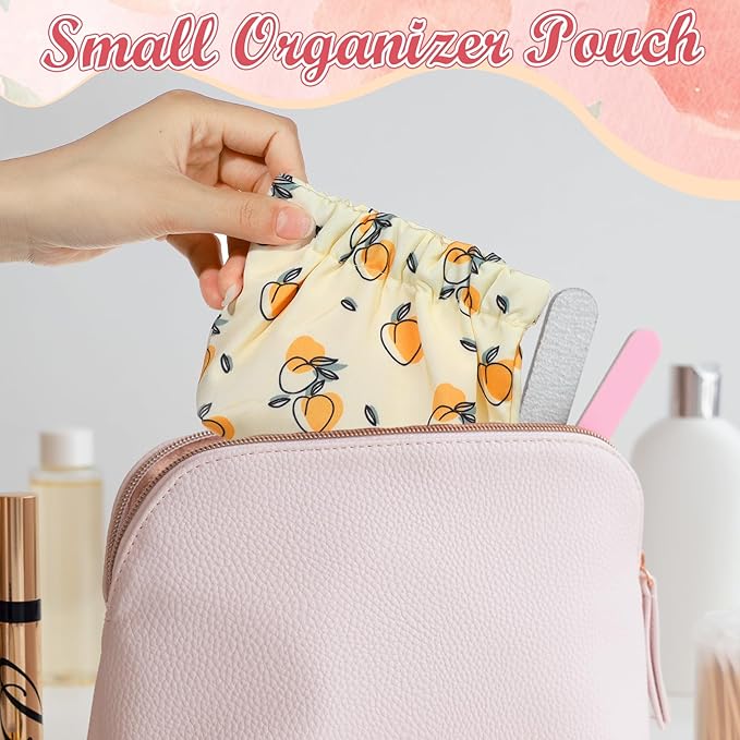 ISKYBOB 3PCS Pocket Cosmetic Bag Squeeze Top, Small Makeup Bag for Purse Portable Mini Coin Change Purse Self-Closing Cosmetic Purse Small Leather Makeup Lipstick Organizer Pouches (Flower)
