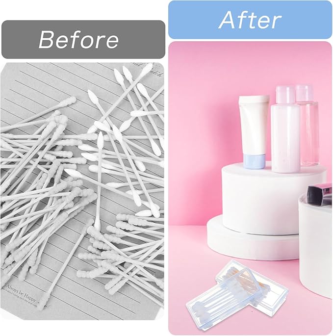 4 Pcs Cotton Swab Holder for Travel Portable Small Dental Floss Picks Case Clear Plastic Buds Storage Containers Box with Dustproof Lid for Ear Cosmetics Makeup Remover Nail Polish Remover