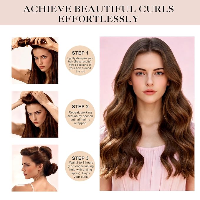 Heatless Curls Overnight Set - 6PCS Jumbo Velvet Hair Rollers to Sleep In, No-Damage Flexi Rods for Beautiful, Effortless Curls and Waves for Women