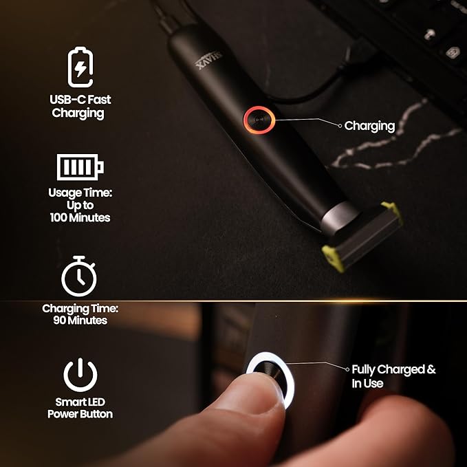 Body Hair Trimmer for Men Electric Shaver for Pubic & Groin Hair Ball Groomer, Beard, Chest, Legs, Sensitive Areas, with Skin-Safe Dual Blades, Waterproof Wet-Dry IPX6 Rechargeable USB-C, 3 Combs