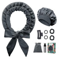 No Heat Overnight Hair Curlers Headband, 70" Soft Ribbon Curl Wrap for Long Hair - 9 PCS Curling Rods Set - Grey