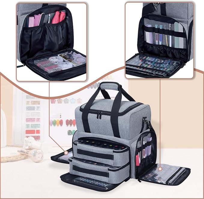 Nail Polish Organizer Case 80 Bottles Portable Travel Storage Case with 2 Detachable Bags, Designed for Women's Nail Tools, Essential Oils and Cosmetics Sets Grey