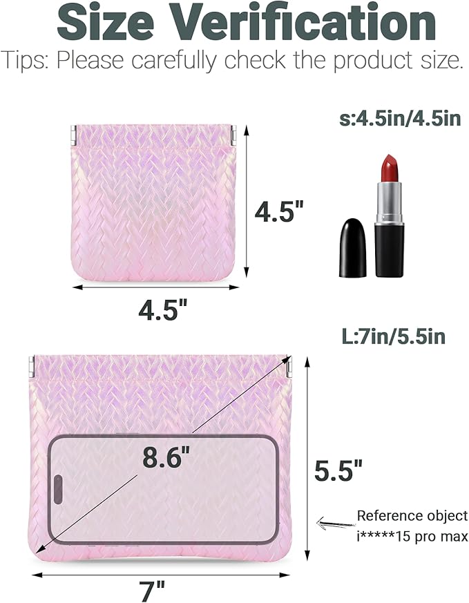 2 PC Small Makeup Bag for Purse, Lipstick Holder & Purse Organizer Pouches, Waterproof Faux Leather Cosmetic Bag, Slim Travel Makeup Pouch for Women Daily & Travel Essentials