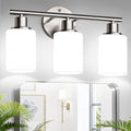 3-Light Bathroom Light Fixtures, Brushed Nickel Vanity Light, Farmhouse Wall Lights with Milky White Frosted Glass Shades, Bathroom Wall Lamp for Mirror Kitchen Bedroom Hallway Living Room