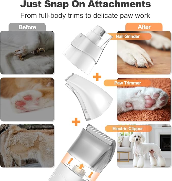 Afloia 6-in-1 Dog Grooming Kit, Pet Grooming Vacuum for Shedding, Dog Hair Vacuum with Clipper Nail Trimmer Grinder, Pet Brush Groomer at Home, Low Noise Cats Hair Remover, 1.5L Dust Cup, White