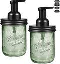 SheeChung Mason Jar Foaming Soap Dispenser, Stainless Steel Lid, BPA Free Pump, Green Glass Foam Hand Soap Dispenser, 16 Oz Refillable Liquid Foam Dispenser Bottle for Bathroom Kitchen-Black, 2 Pack