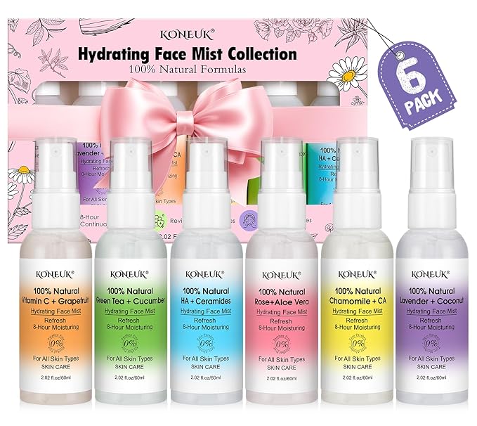 Skincare Refreshing Face Mist Kit-Long Hydration and Soothing Facial Spray for Glowing Skin Care, Mini Face mist Gifts for Women, Mothers Day Gifts, Teacher Gifts, Trave Size2.02 fl oz 6 Pack