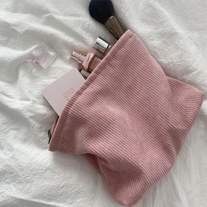 SxoSyo Cosmetic Bags for Women Makeup Bag Large Purse Travel Toiletry Zipper Storage Pouch Make up Brushes Organizer for Gifts (Corduroy, Pink)