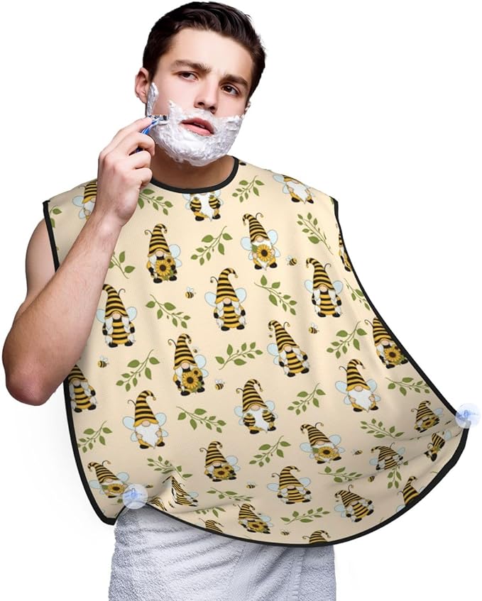 Adjustable Beard Catcher Apron, Cute Gnomes Bees Sunflowers Print Shave Bib, Non-Stick Waterproof Grooming Bib, Shaving Essential for Men Dad Christmas