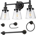 DEWENWILS Bathroom Light Fixtures, 5-Piece All-in-One Bathroom Vanity Lights Over Mirror, 3-Light Bath Wall Mount Sconce with Clear Glass Shade, Towel Bar, Ring, Robe Hook, Toilet Paper Holder