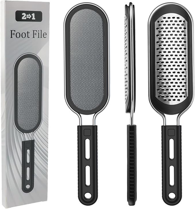 FREATECH Nano Glass & Stainless Steel Foot File 2-in-1 Foot Rasp for Callus Remover, Professional Pedicure Tool for Hard Cracked Dead Heel Skin, Smooth Exfoliating Heel Care for Home Spa Shower