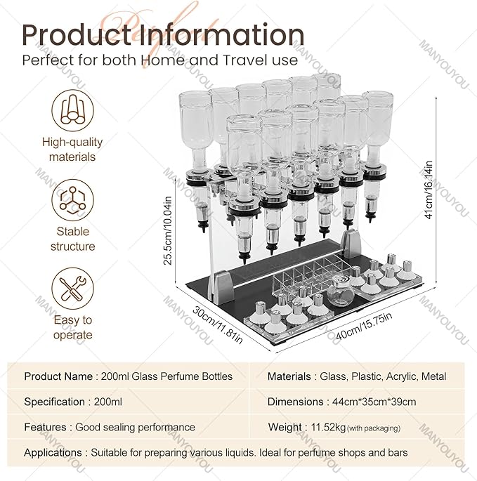 Perfume Refill Tool Kit with 12 Bottles, Perfume Dispenser Transfer Tools, Liquid Filling Machine Transfer Kit for Liquid Cologne Fragrance Sample Essential Oils