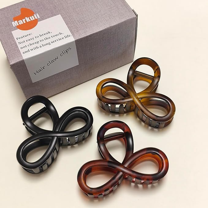 3.3 Inch Hair Claw Clips, Unbreakable No Slip Matte Neutral Claw Clip for Women's Thin & Medium Thick Fine Hair, 3 Pack