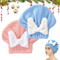 Microfiber Hair Drying Caps, Christmas Absorbent Hair Towel Wrap for Women Wet Hair Quick-Drying Hair Towels, Soft Bow Tie Wet Hair Towel Wrap for Party Favors Goody Bag Filler (Pink+Blue)