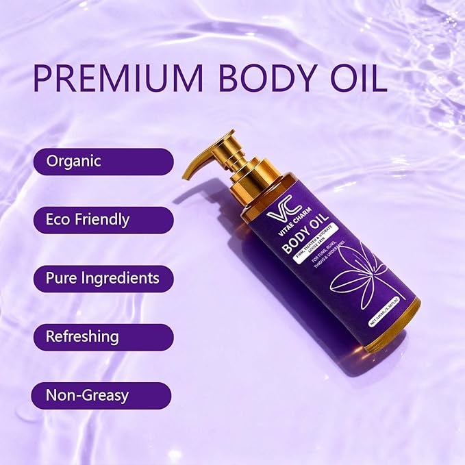 Vitae Charm Body Oil for Crepey Skin Repair, Luxury Cold-Pressed Body Oil for Skin Tightening & Deep Hydration, Blend of Jojoba, Almond & Coconut Oil for Smooth Skin, 3.4 fl oz