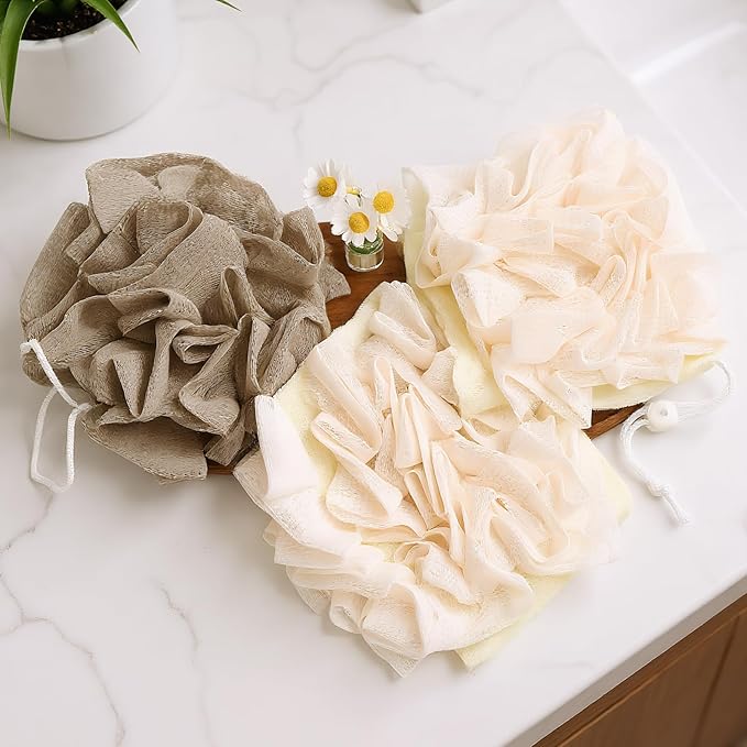 3 Pcs Soap Bar Loofah, 2 in 1 Bar Soap Loofah Pouch Can Hold Soap Effective Exfoliation for Bathing (Beige*2 + Khaki*1)