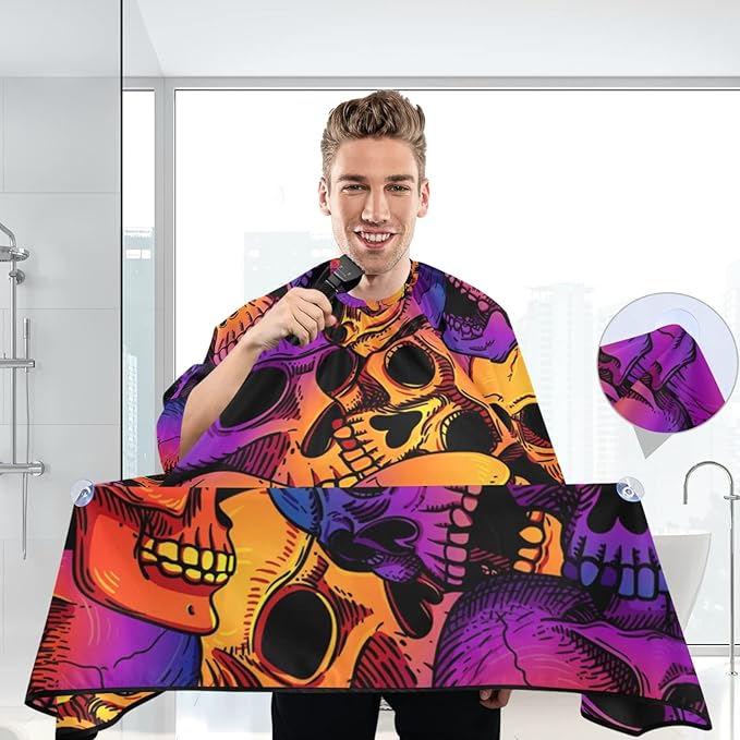 ALAZA Skull Pattern Barber Cape for Men Women, Waterproof Haircut Apron Beard Shaving Bib Hair Cutting Cloth 55 x 65 Inch