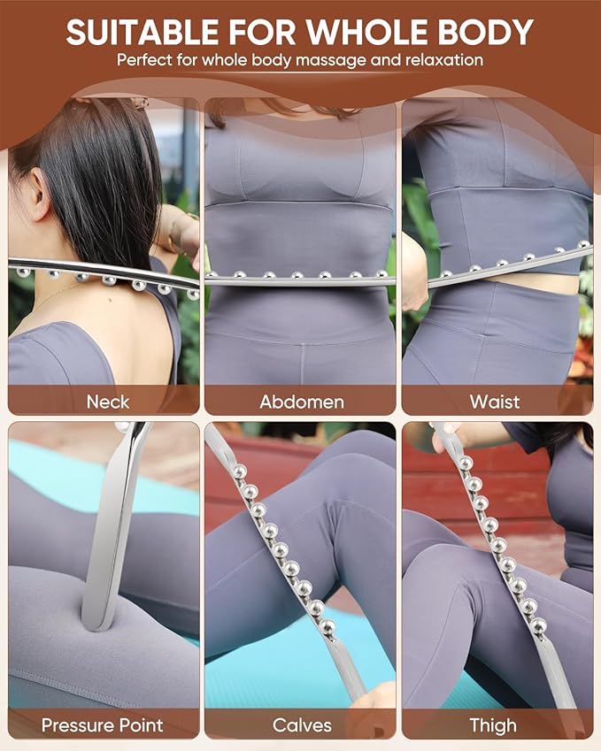 ONUEMP Stainless Steel Gua Sha Stick, Lymphatic Drainage Massager Cellulite Remover, Pressure Point Muscle Scraper Tool, Maderoterapia Kit for Body Sculpting, Fascia Massage, Myofascial Release